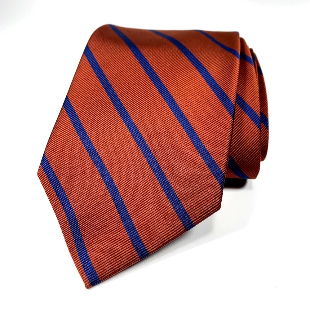 Jos A Bank Mens Luxury Tie Rust w/ Navy Diagonal Stripes 100% Repp XL